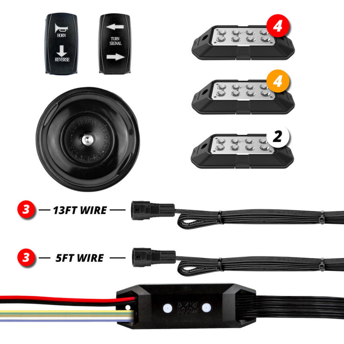 XKGLOW XK-DT-ADV XK Glow Advanced UTV DOT Street Legal Conversion Signal Light/Horn Kit - 2 White 4 Red 4 Amber Pods