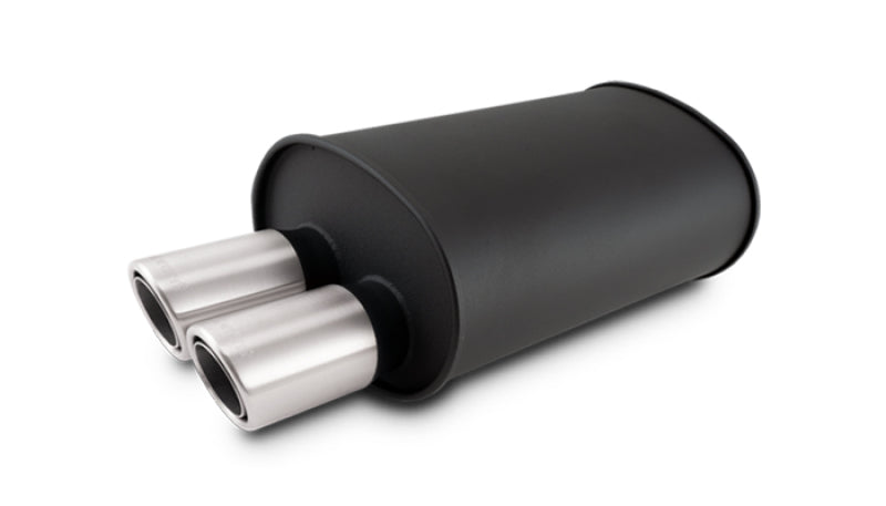Vibrant 12315 Streetpower Flat Blk Muffler 9.5x6.75x15in Body 2.5in Inlet ID 3in Tip OD w/Dual Angle Tips