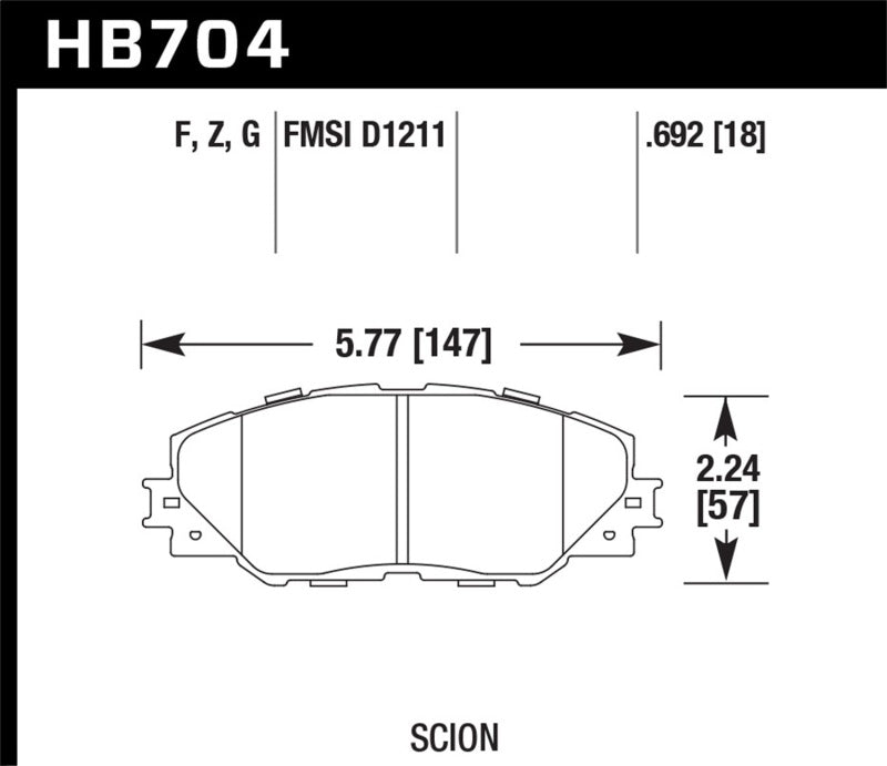 Hawk Performance HB704F.692 Hawk 09-10 Pontiac Vibe 2.4L / 11-12 Scion tC HPS Front Street Brake Pads
