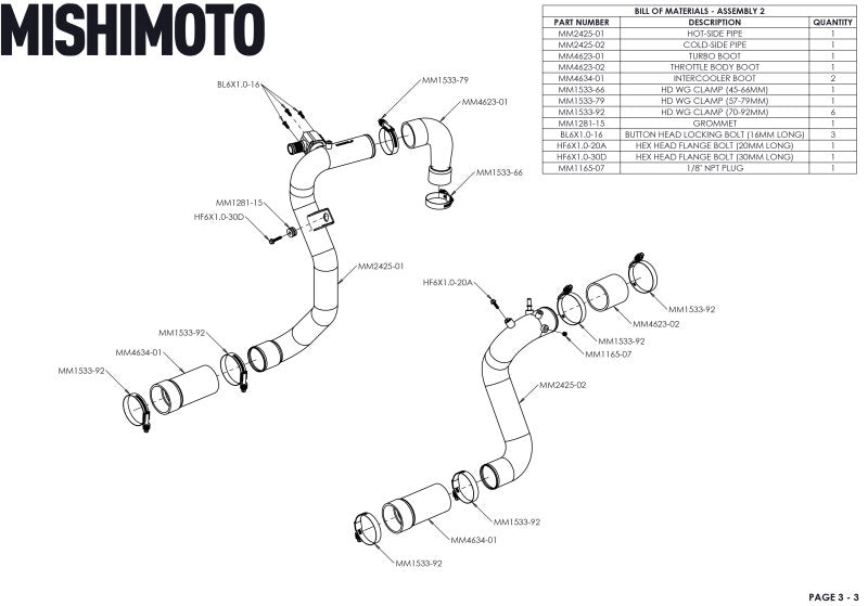 Mishimoto MMINT-BR23-21HKBKBK 21+ Bronco 2.3L High Mount INT Kit BK Core BK Pipes