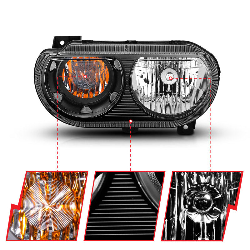 ANZO 121526 2008-2014 Dodge Challenger Crystal Headlights Black