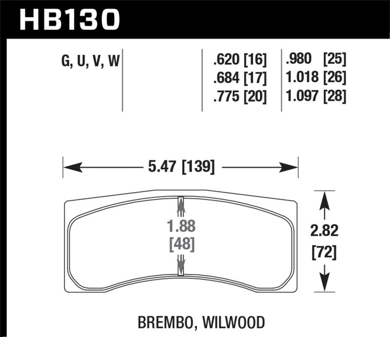 Hawk Performance HB130U.980 Hawk Brembo X9 060 71/74 / Brembo XA4 D3 01/04 / Wilwood Integra IP Racing DTC-70 Brake Pads