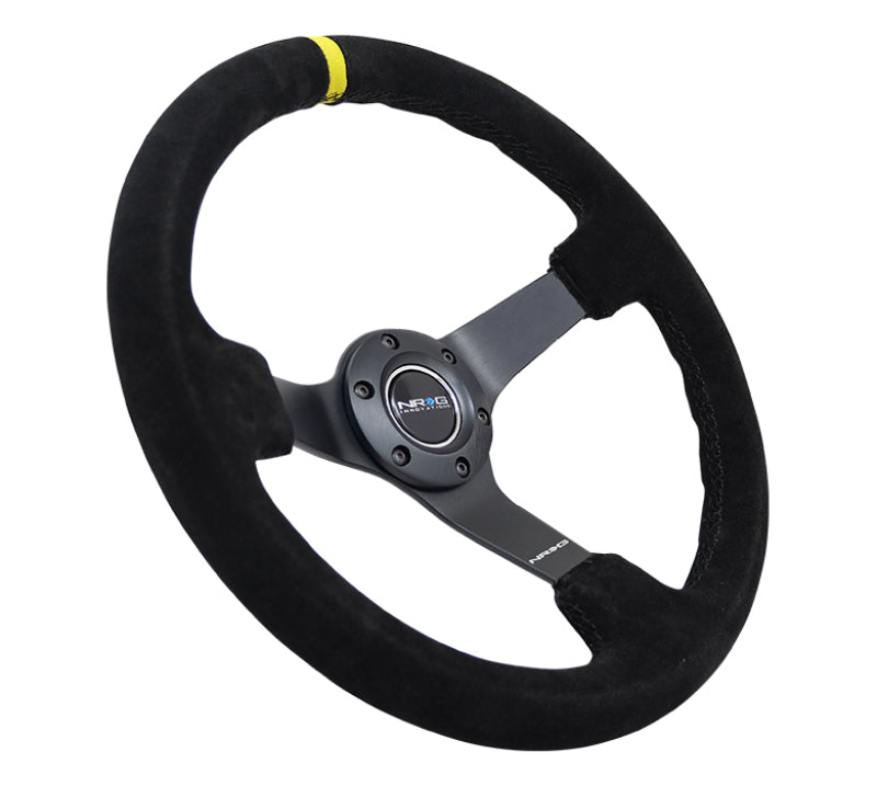 NRG RST-036MB-S-Y Reinforced Steering Wheel (350mm / 3in. Deep) Blk Suede/X-Stitch w/5mm Blk Spoke & Yellow CM