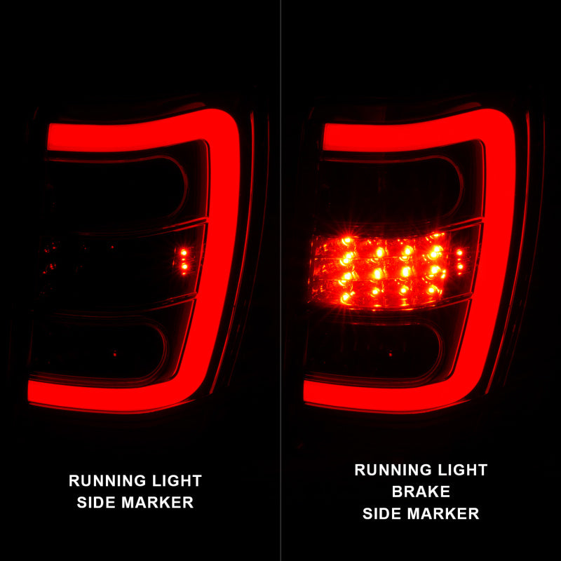 ANZO 311396 1999-2004 Jeep Grand Cherokee LED Tail Lights w/ Light Bar Chrome Housing Red/Clear Lens