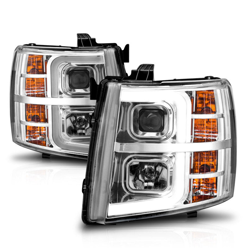 ANZO 111546 2007-2013 Chevrolet Silverado 1500 Projector w/ Light Bar Chrome Housing w/ Sequential