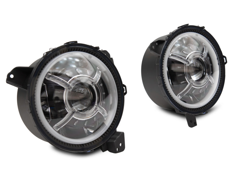 Raxiom J137646 18-22 Jeep Wrangler JL/ JT 9-Inch LED Headlights w/ DRL and Halo- Black Housing (Clear Lens)