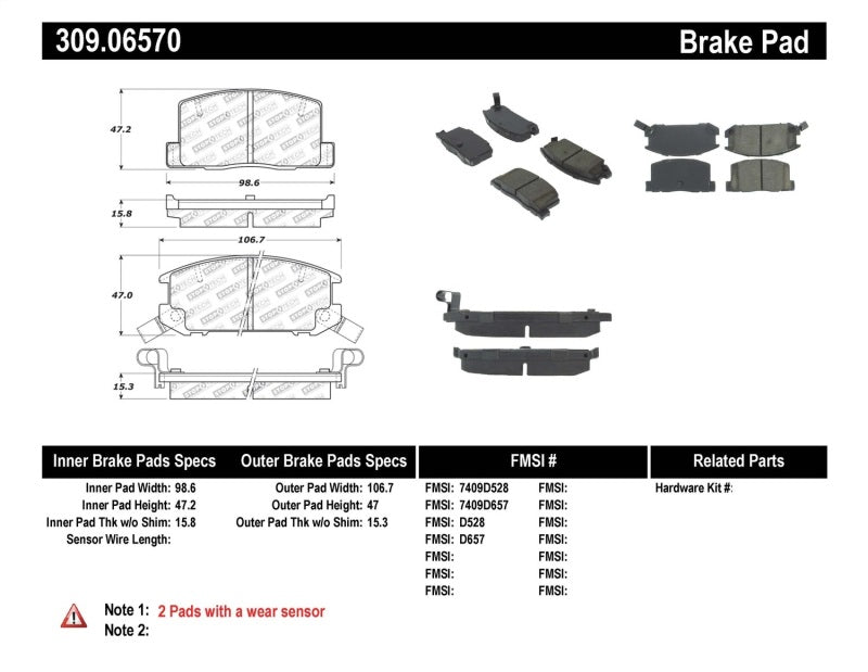 Stoptech 309.06570 StopTech Performance 1/90-95/00-05 Toyota MR2/Spyder Rear Brake Pads