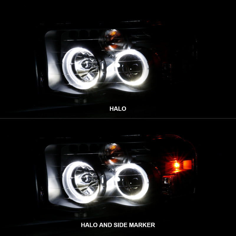 ANZO 111490 2002-2005 Dodge RAM 1500 Projector Headlights w/ Halo Black Clear Amber