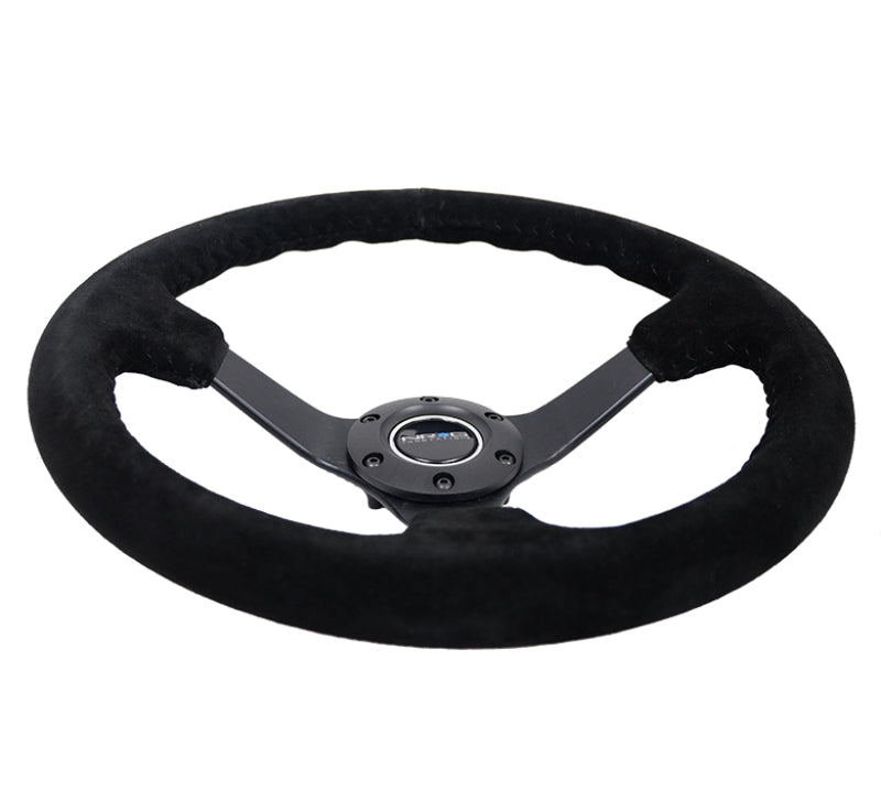 NRG RST-036MB-S-BK Reinforced Steering Wheel (350mm / 3in. Deep) Blk Suede/Blk Bball Stitch w/5mm Matte Black Spoke