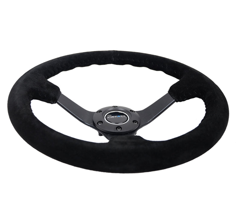 NRG RST-036MB-S-BK Reinforced Steering Wheel (350mm / 3in. Deep) Blk Suede/Blk Bball Stitch w/5mm Matte Black Spoke