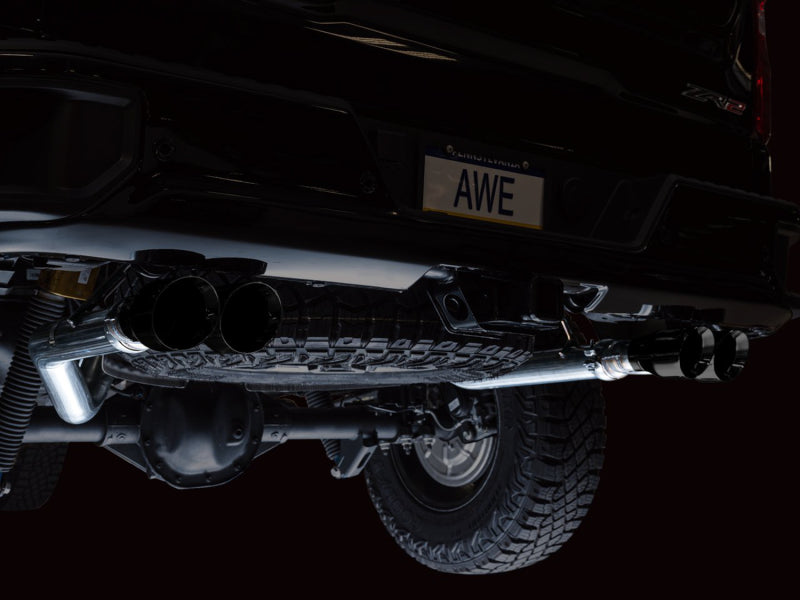 AWE Tuning 3015-43284 22-23 GMC Sierra 1500 AT4X 6.2L 0FG Catback Split Dual (Flat Bumper) - Diamond Black Tips