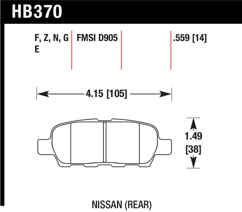 Hawk Performance HB370N.559 Hawk 03-07 350z / G35 / G35X w/o Brembo HP+ Street Rear Brake Pads