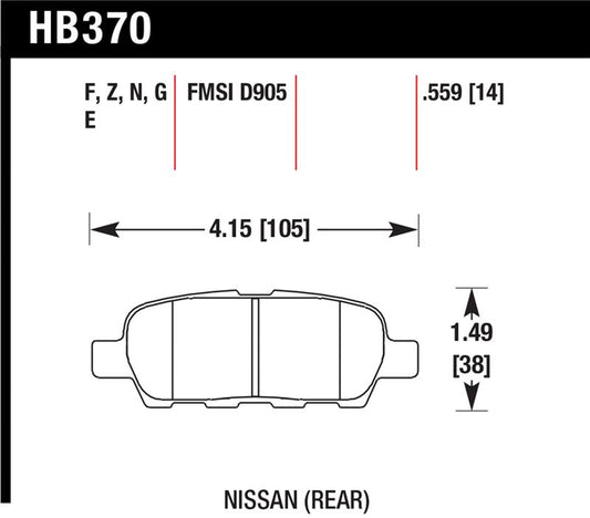 Hawk Performance HB370N.559 Hawk 03-07 350z / G35 / G35X w/o Brembo HP+ Street Rear Brake Pads