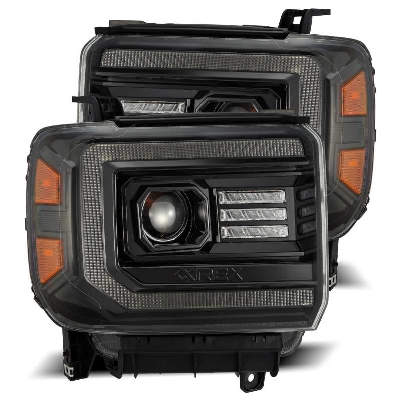 AlphaRex 880614 14-18 GMC Sierra LUXX LED Proj Headlights Plnk Style Alpha Blk w/Activ Light/Seq Signal/DRL