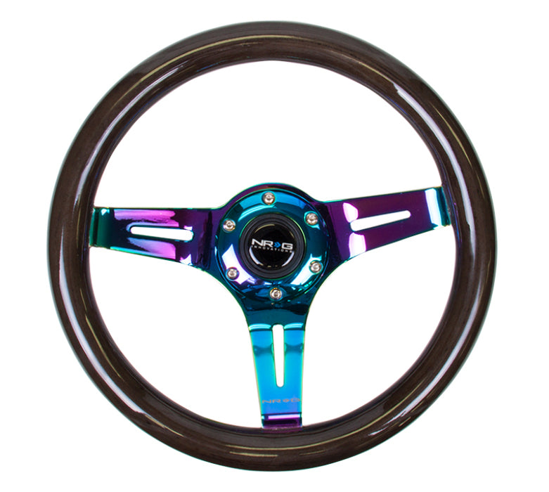 NRG ST-310BK-MC Classic Wood Grain Steering Wheel (310mm) Black w/Neochrome 3-Spoke Center