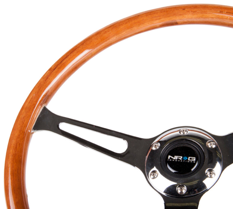 NRG RST-360SL Reinforced Steering Wheel (360mm) Classic Wood Grain w/Chrome Cutout 3-Spoke Center