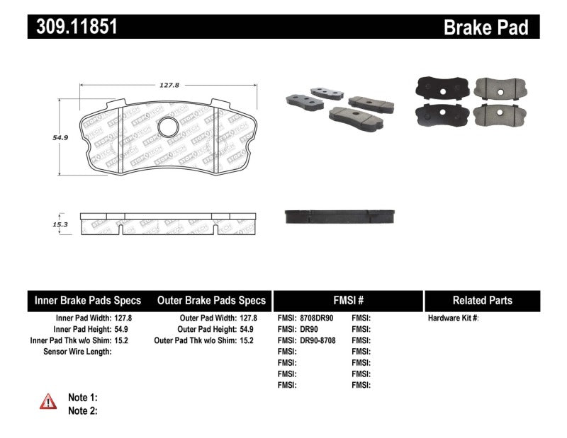 Stoptech 309.11851 StopTech Performance 06-09 Chevy Corvette Z06 Rear Brake Pads