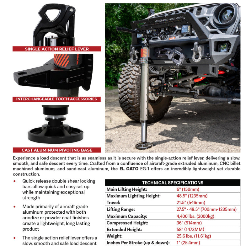 Go Rhino XG-RJ50010B Xventure Gear EG1 El Gato Hydraulic Jack - Graphite