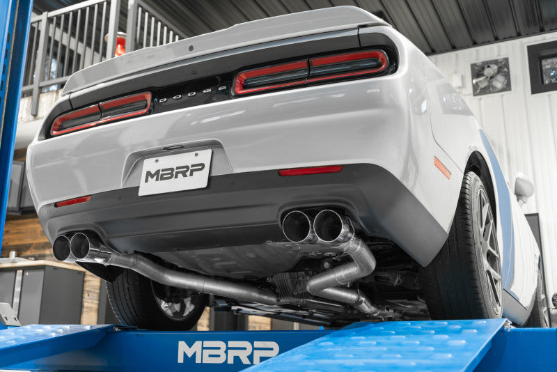 MBRP S71153CF 15-16 Dodge Challenger RT 5.7L T304 SS 3in Dual Rear Cat-back CF Quad Tips - Street