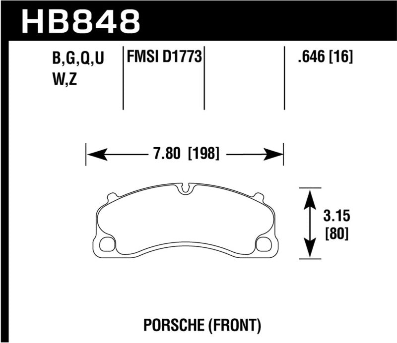 Hawk Performance HB848U.646 Hawk 14-19 Porsche 911 GT3/GT3 RS / 2016 Porsche Cayman GT4 DTC-70 Race Front Brake Pads
