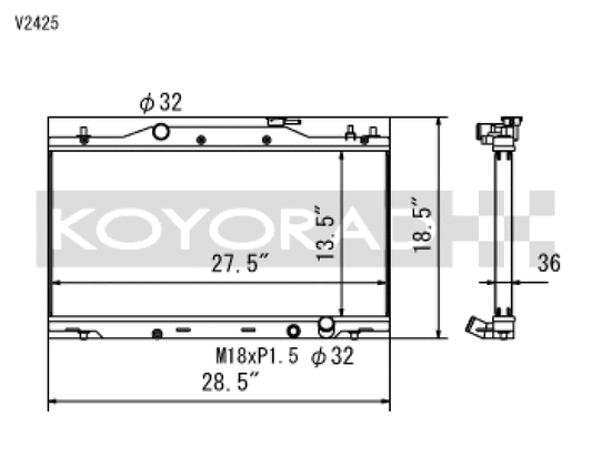 Koyo V2425 02-06 Acura RSX Base/Type-S (MT) Radiator (Req. Non-OEM Rad. Cap)