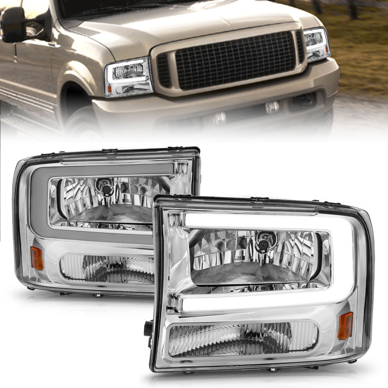 ANZO 111550 99-04 Ford F250/F350/F450/Excursion (excl. 99) Crystal Headlights - w/ Light Bar Chrome Housing