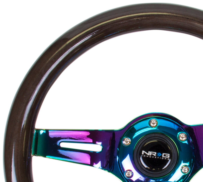 NRG ST-310BK-MC Classic Wood Grain Steering Wheel (310mm) Black w/Neochrome 3-Spoke Center