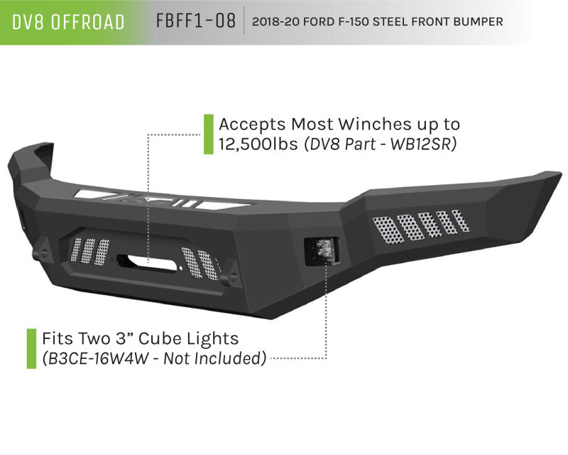 DV8 Offroad FBFF1-08 2018+ Ford F-150 Front Bumper w/ Light Holes
