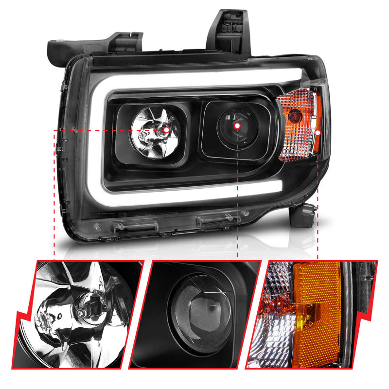 ANZO 111381 2015+ GMC Canyon Projector Headlights w/ Plank Style Design Black w/ Amber