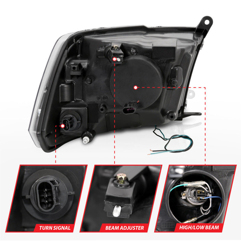 ANZO 111404 09-18 Dodge RAM 1500 Plank Style Projector Headlights Black w/ Halo