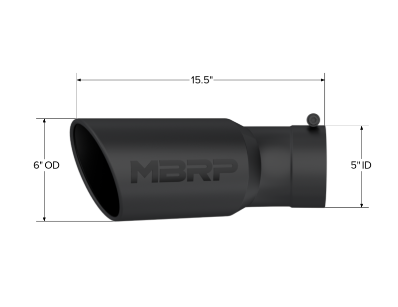 MBRP T5154BLK Universal Tip 6in OD 5in Inlet 15.5in Length 30 Deg Bend Angled Rolled End Black