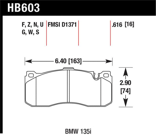 Hawk Performance HB603N.616 Hawk BMW 135i HP+ Street Front Brake Pads