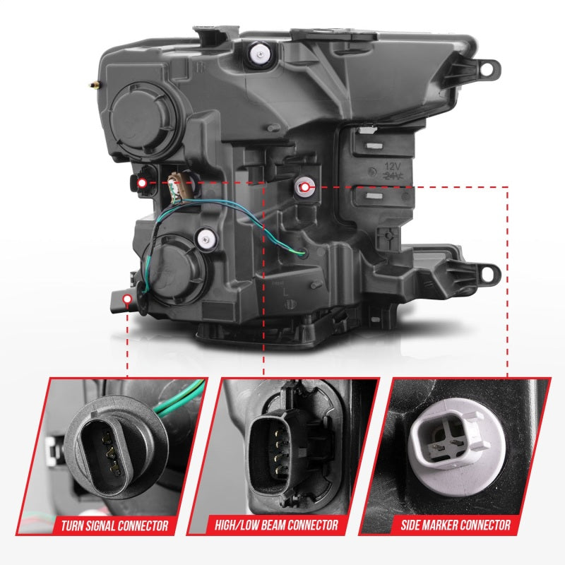 ANZO 111509 2018-2020 Ford F-150 Projector Headlight w/ Plank Style Switchback Black Housing