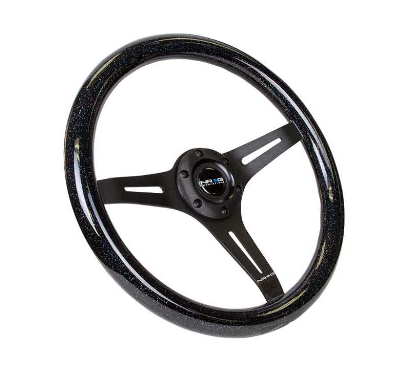 NRG ST-015BK-BSB Classic Wood Grain Steering Wheel (350mm) Black Sparkled Grip w/Black 3-Spoke Center
