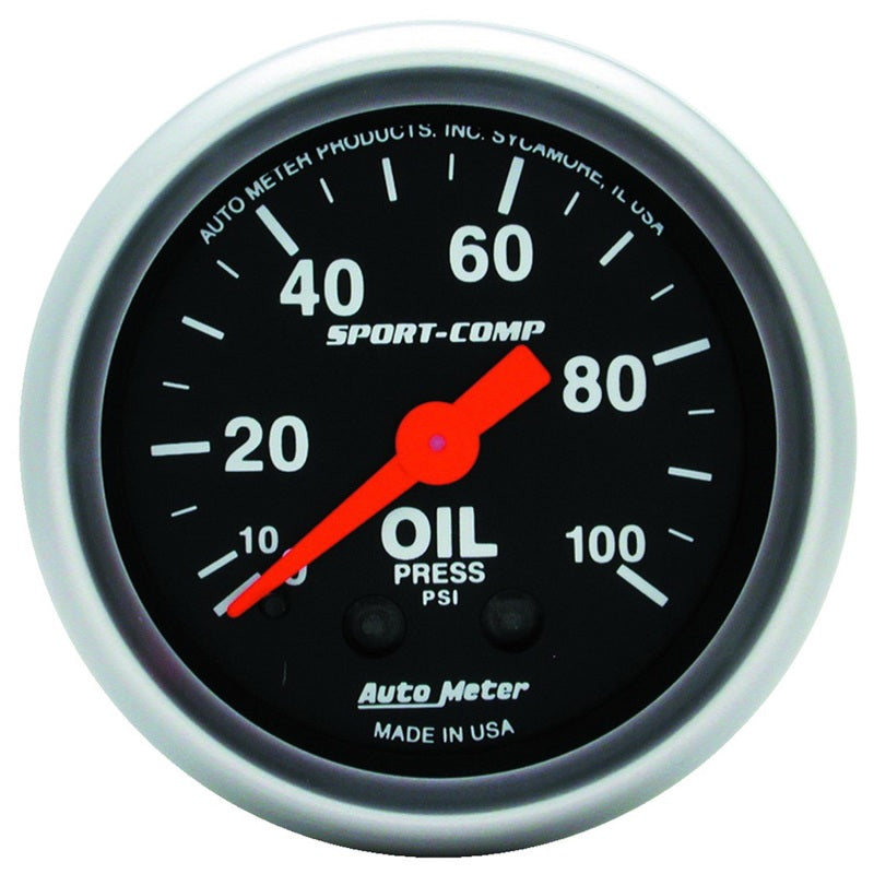AutoMeter 3321 Autometer Sport Comp 52mm Mechanical 0-100 PSI Oil Pressure Gauge