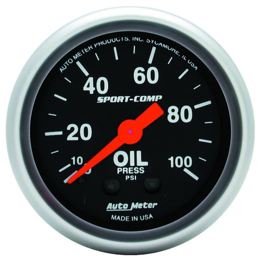 AutoMeter 3321 Autometer Sport Comp 52mm Mechanical 0-100 PSI Oil Pressure Gauge