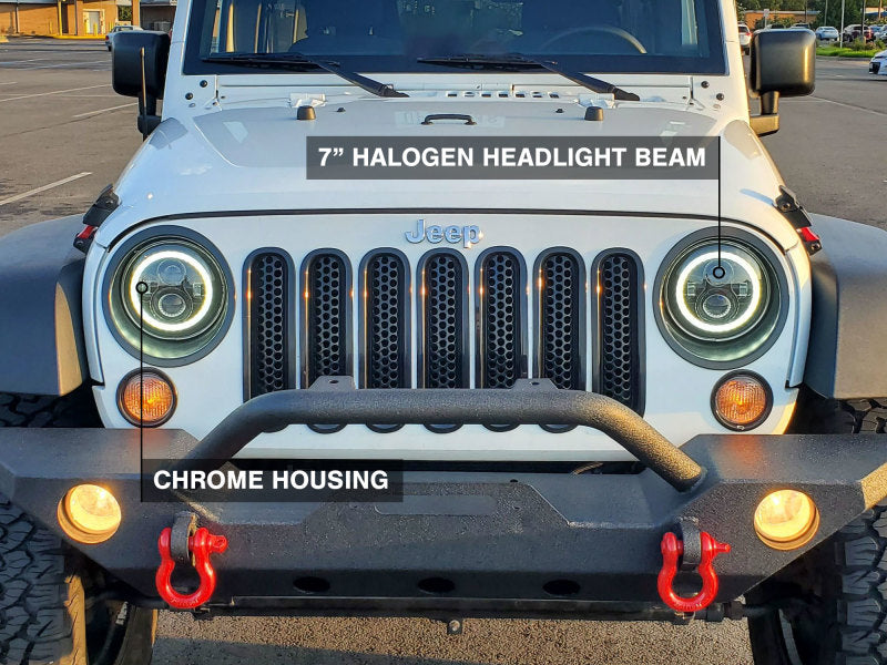 Raxiom J121871 07-18 Jeep Wrangler JK LED Halo Headlights- Chrome Housing (Clear Lens)