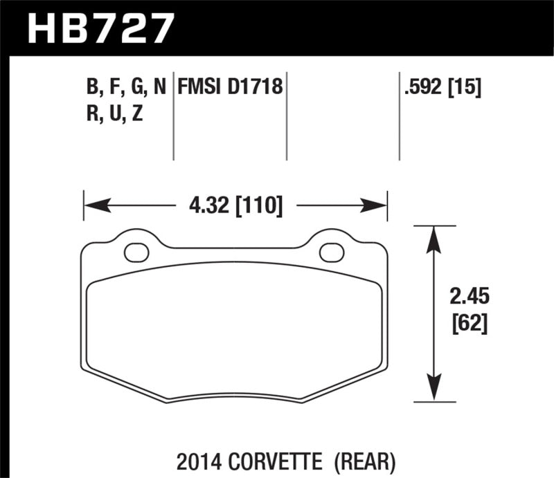 Hawk Performance HB727U.592 Hawk 2014 Chevrolet Corvette DTC-70 Rear Brake Pads