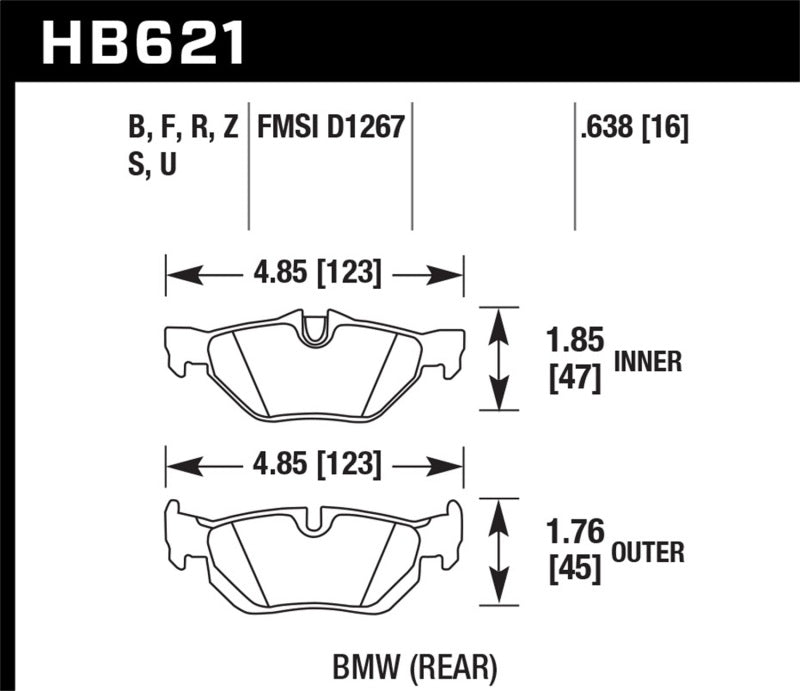 Hawk Performance HB621B.638 Hawk 2011-2011 BMW 125i HPS 5.0 Rear Brake Pads