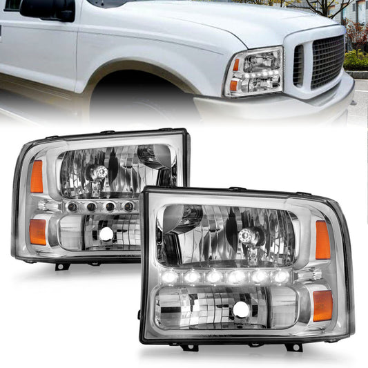 ANZO 111088 2000-2004 Ford Excursion Crystal Headlights Chrome w/ LED 1pc