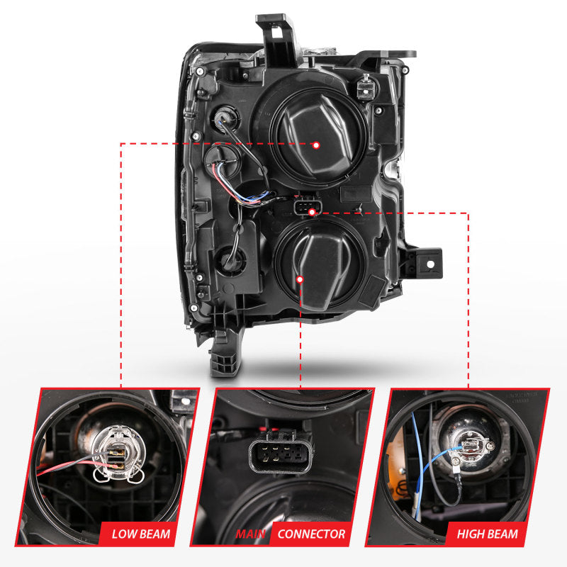 ANZO 111360 2015-2016 Chevrolet Silverado Projector Headlights w/ Plank Style Design Chrome w/ Amber