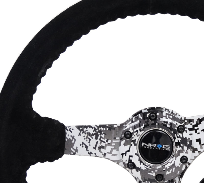 NRG RST-036DC-S Reinforced Steering Wheel (350mm / 3in. Deep) Blk Suede w/Hydrodipped Digi-Camo Spokes