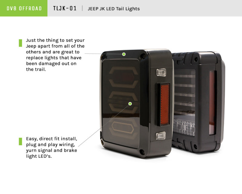 DV8 Offroad TLJK-01 07-18 Jeep Wrangler JK Horizontal LED Tail Light