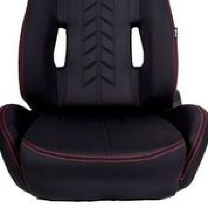 NRG RSC-800L/R Sport Seats (Pair) Cloth w/ Logo & Arrow Cushion Imprint - Black w/Red Stitch