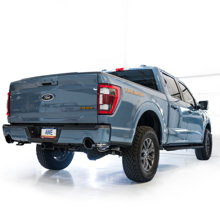 AWE Tuning 3015-33402 2021+ Ford F-150 Tremor (w/ Bumper Cutouts) 0FG Resonated Catback - Diamond Black Tips