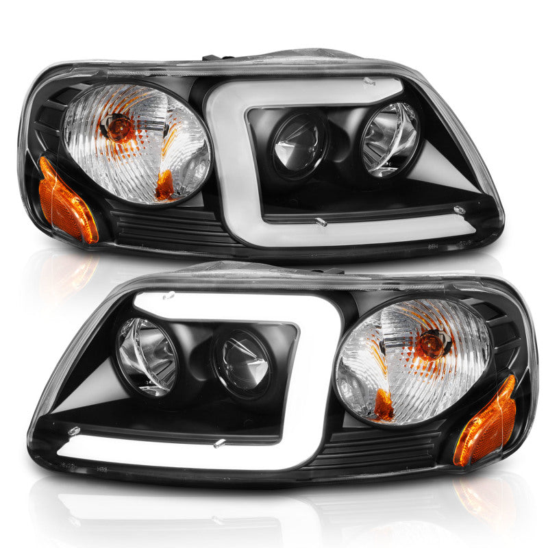 ANZO 111503 1997-2003 Ford F-150 Projector Headlights w/ Light Bar Black Housing