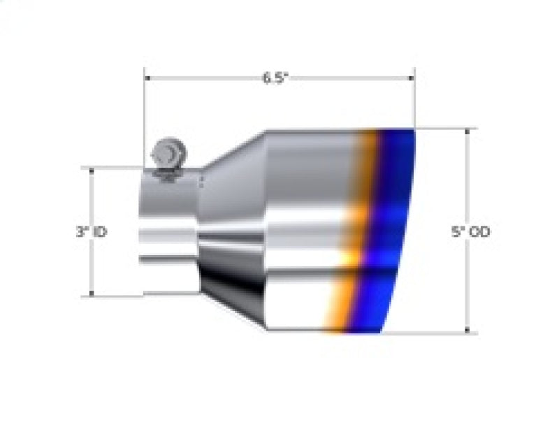 MBRP T5184BE T304 Stainless Steel Burnt End Angle Cut Exhaust Tip - 3in. ID / 5in. OD / 6.5in. Length