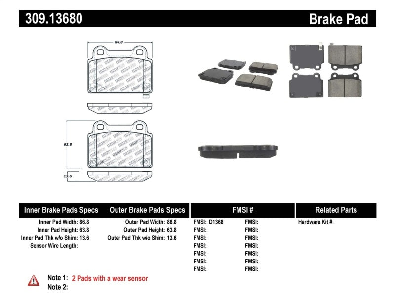 Stoptech 309.13680 StopTech Performance 08+ Mitsubishi Evolution X Rear Brake Pads