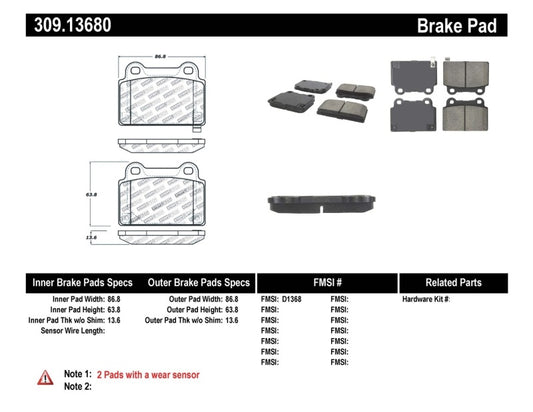 Stoptech 309.13680 StopTech Performance 08+ Mitsubishi Evolution X Rear Brake Pads