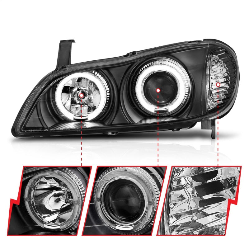 ANZO 121077 2000-2004 Infiniti I30 Projector Headlights w/ Halo Black
